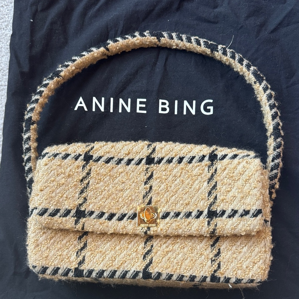 Anine Bing Nico Tweed Shoulder Bag, Camel